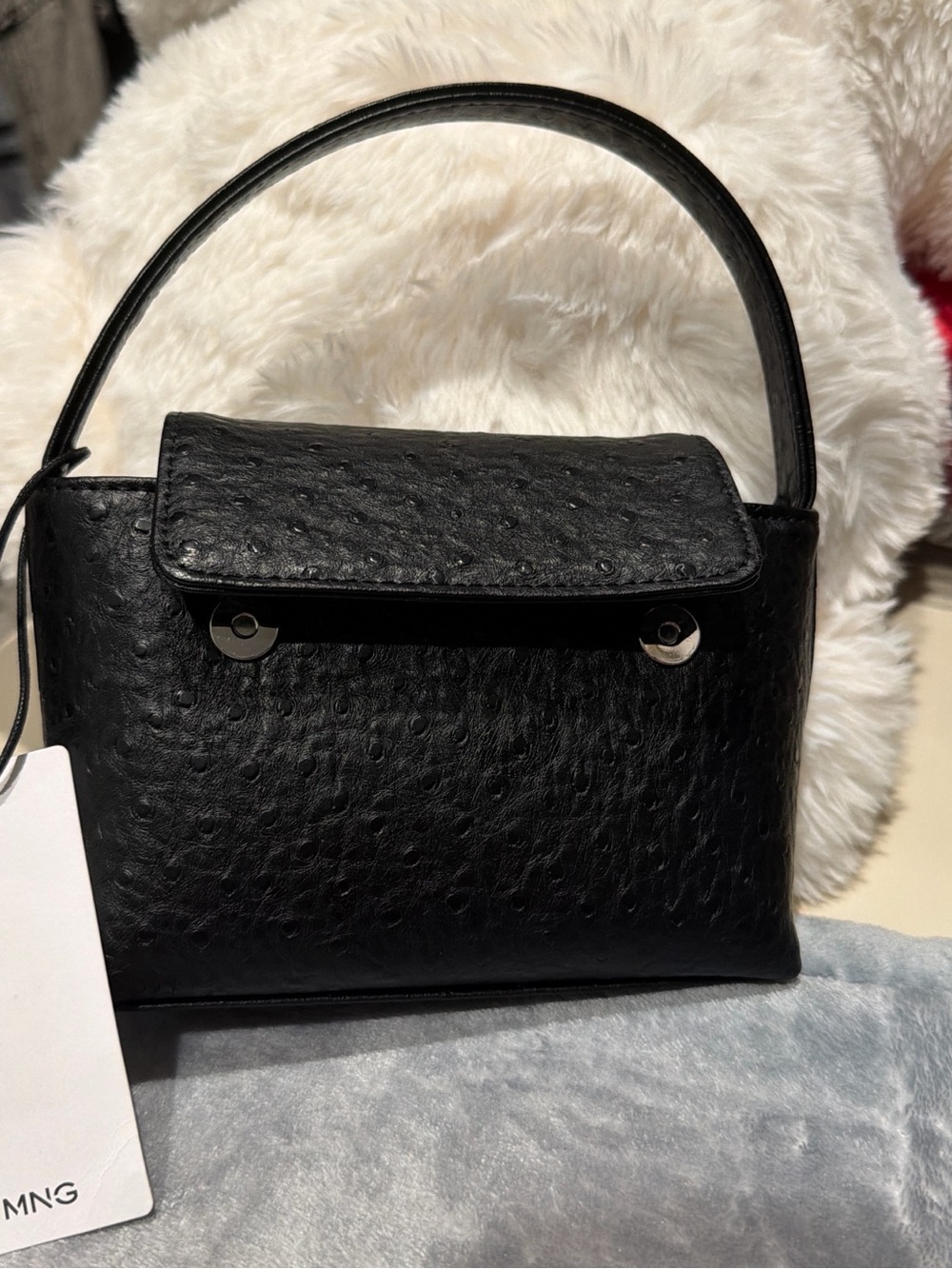 Mango Black Textured Mini Top-Handle Bag